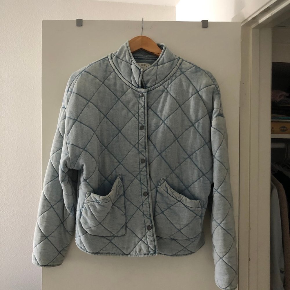 Z Supply Light Blue Quilted Bomber Jacket